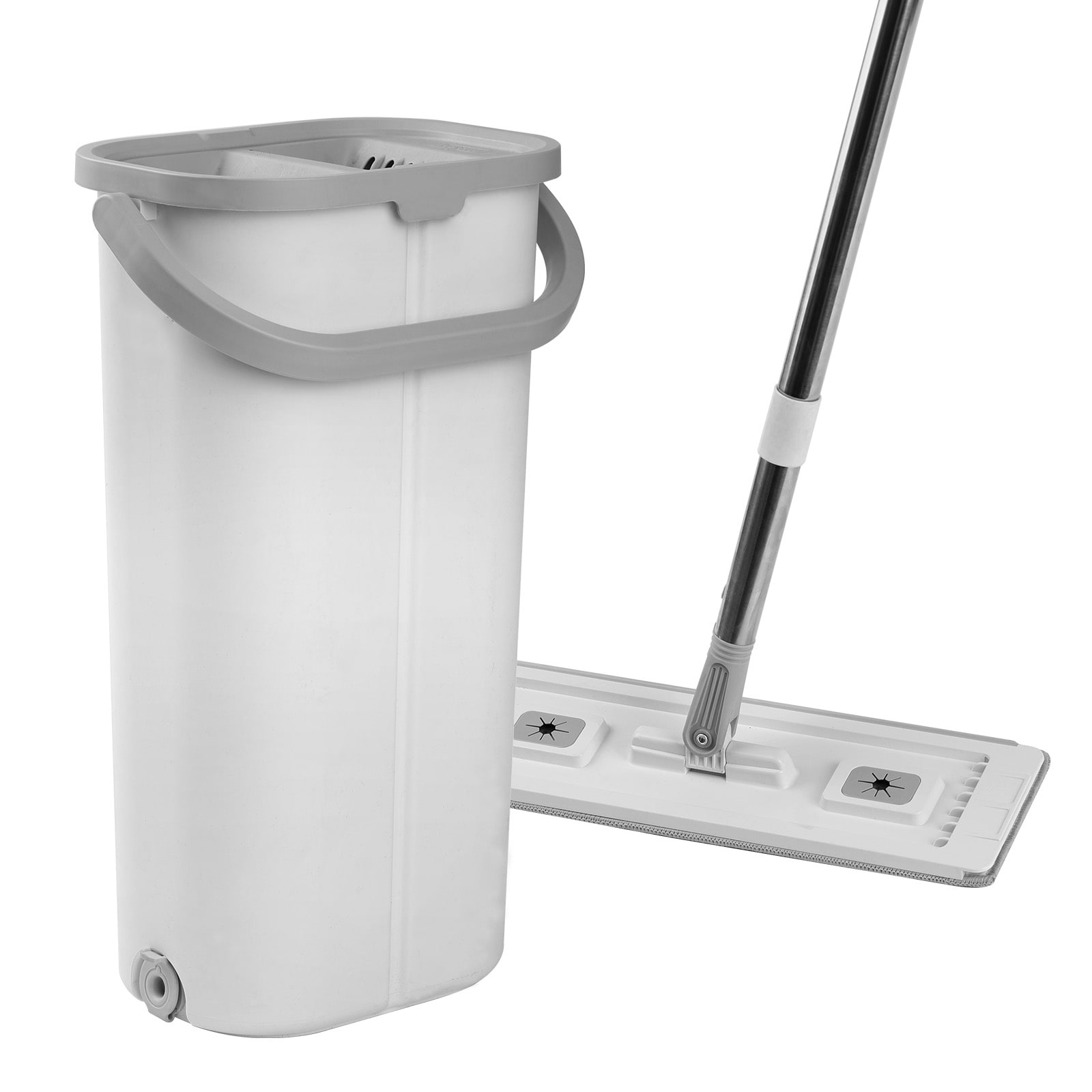 Flat Mop And Bucket Set With Wringer And 3 Microfiber Pads_voghion.com